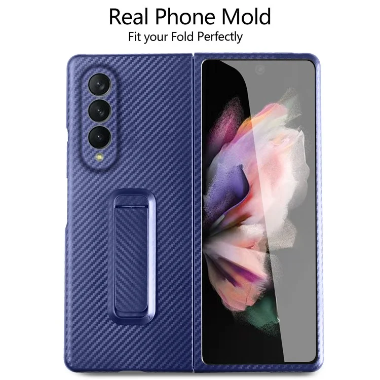 For Samsung Galaxy Z Fold3 5G Anti-Scratch Reinforced Corner Phone Case PU Leather + PC Hybrid Defender Protective Shockproof Cover with Tempered Glass Screen Protector - Blue