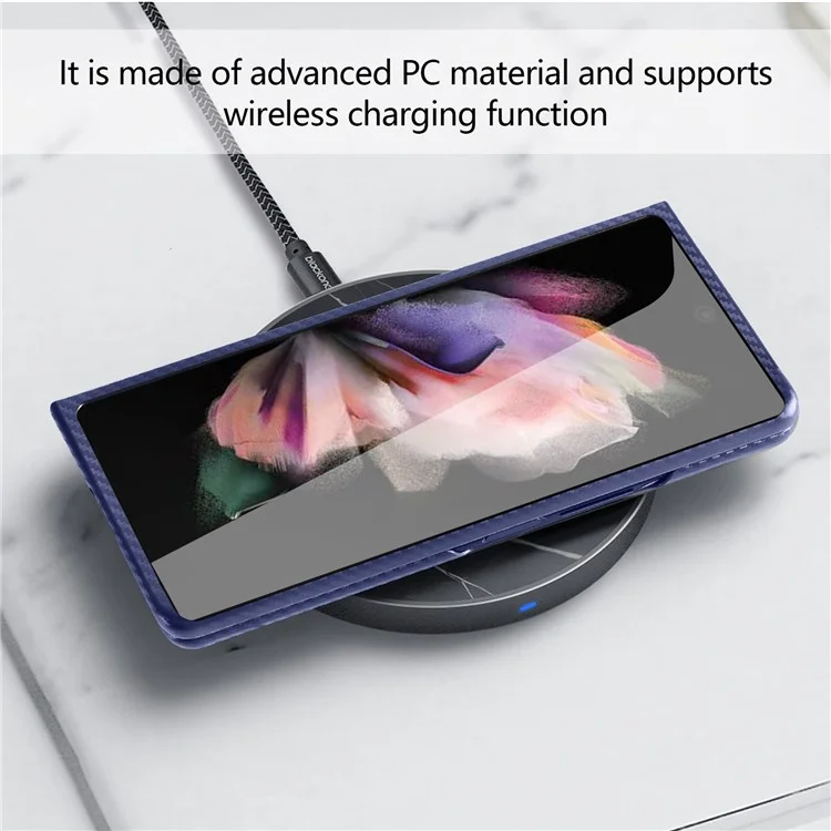 Für Samsung Galaxy Z Fold3 5G Anti-Scratch verstärkte Ecke Handyhülle PU-Leder + PC-Hybrid Verteidiger Stoßfeste Abdeckung mit gehärtetem Glas-Displayschutz - Blau