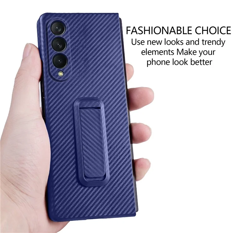 For Samsung Galaxy Z Fold3 5G Anti-Scratch Reinforced Corner Phone Case PU Leather + PC Hybrid Defender Protective Shockproof Cover with Tempered Glass Screen Protector - Blue