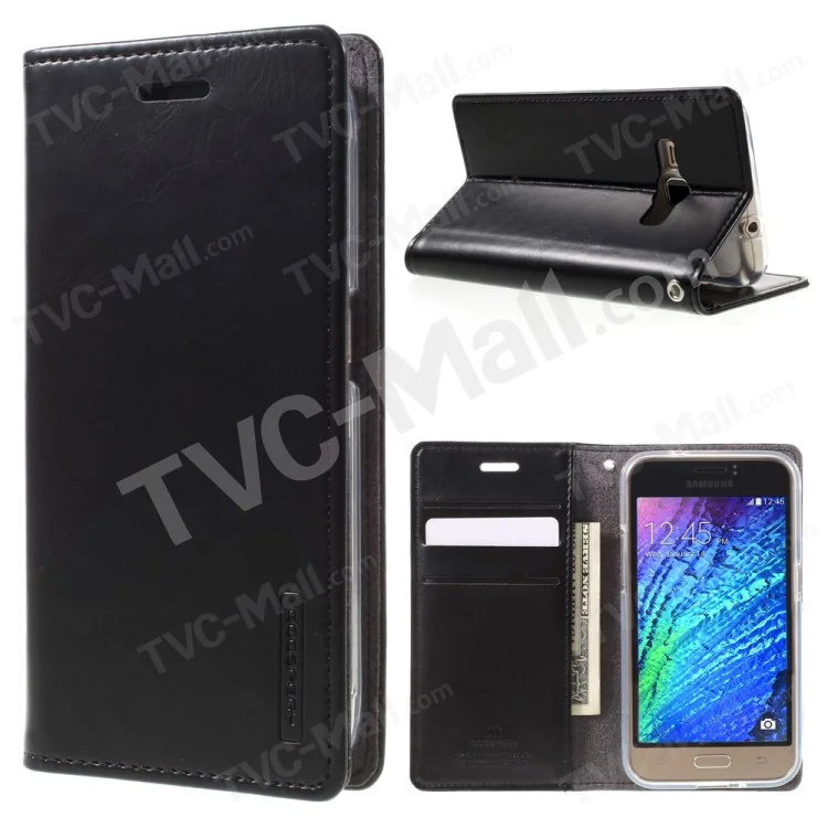 MERCURY GOOSPERY Blue Moon Leather Wallet Case for Samsung Galaxy J1 (2016) - Black