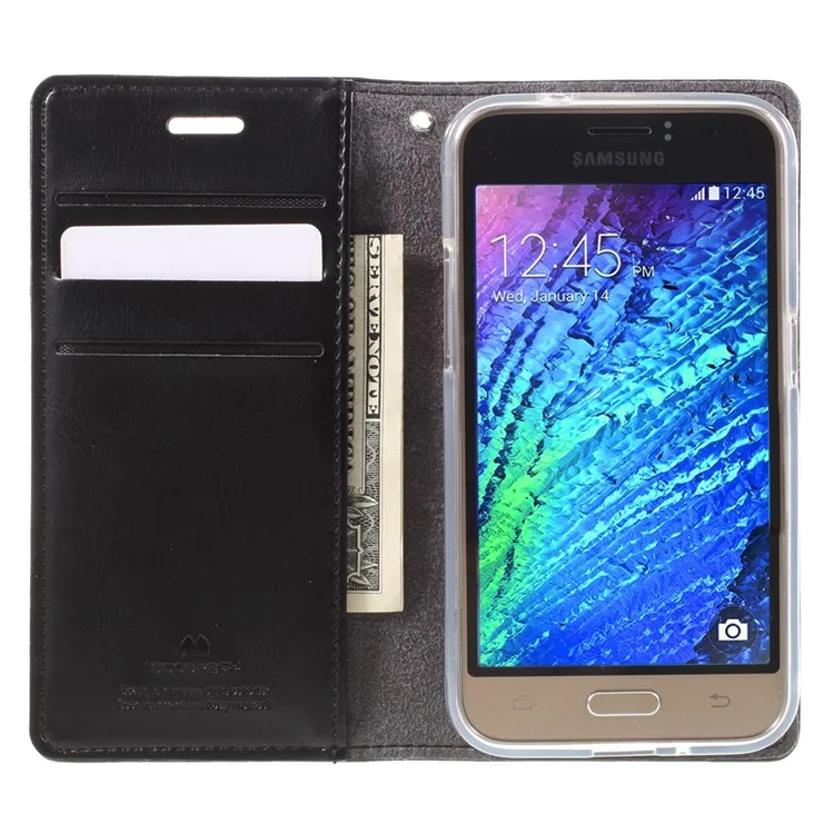 MERCURY GOOSPERY Blue Moon Leather Wallet Case for Samsung Galaxy J1 (2016) - Black