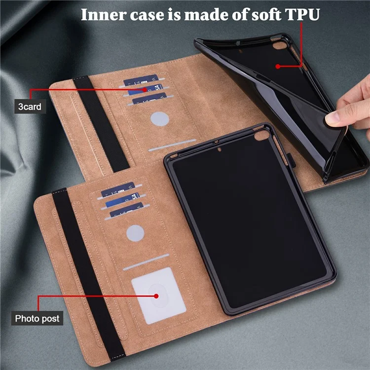 Drop-Proof Stitching Line Design Leather Tablet Stand Cover with Card Holder for Samsung Galaxy Tab A7 10.4 (2022) / (2020) - Black