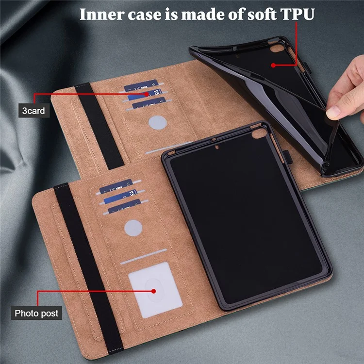 Funda de soporte para tableta de cuero con cobertura completa, con soporte para tarjetas y correa para bolígrafo para Samsung Galaxy Tab A7 Lite 8.7 pulgadas SM-T220 (Wi-Fi)/SM-T225 - Negro