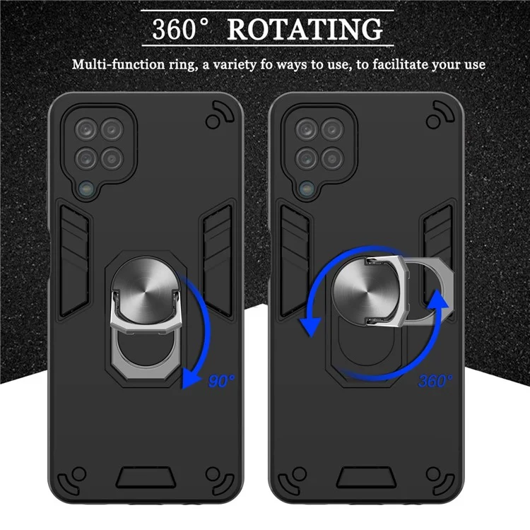 Военный Сорта Мягкого TPU + PC Материал Гибридный Корпус Dual Layer Defender с Металлическим Держателем Кольца Kickstand Для Samsung Galaxy A12 - Черный