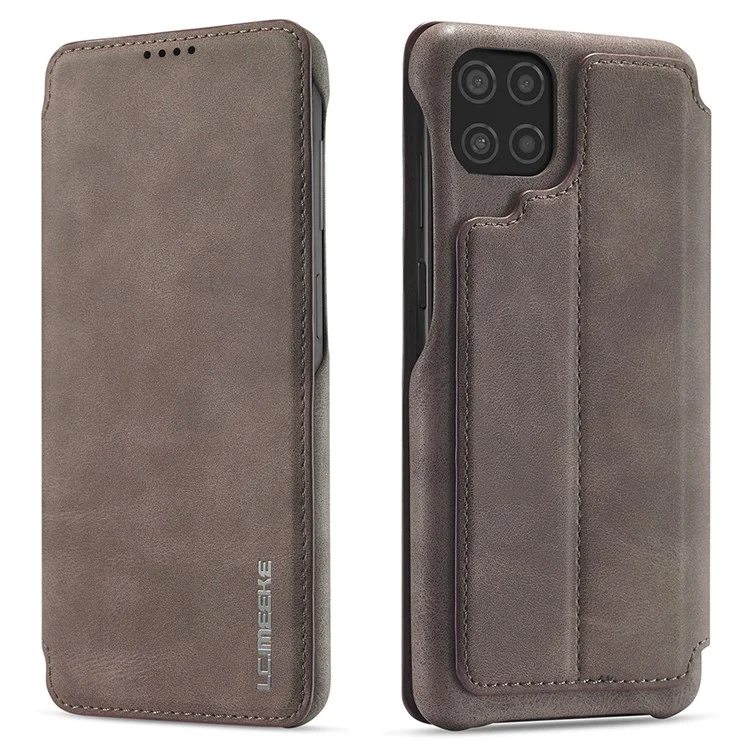 LC.IMEEKE Full-Protection Retro Style Leather Phone Case Cover with Card Holder for Samsung Galaxy A22 5G (EU Version) - Coffee