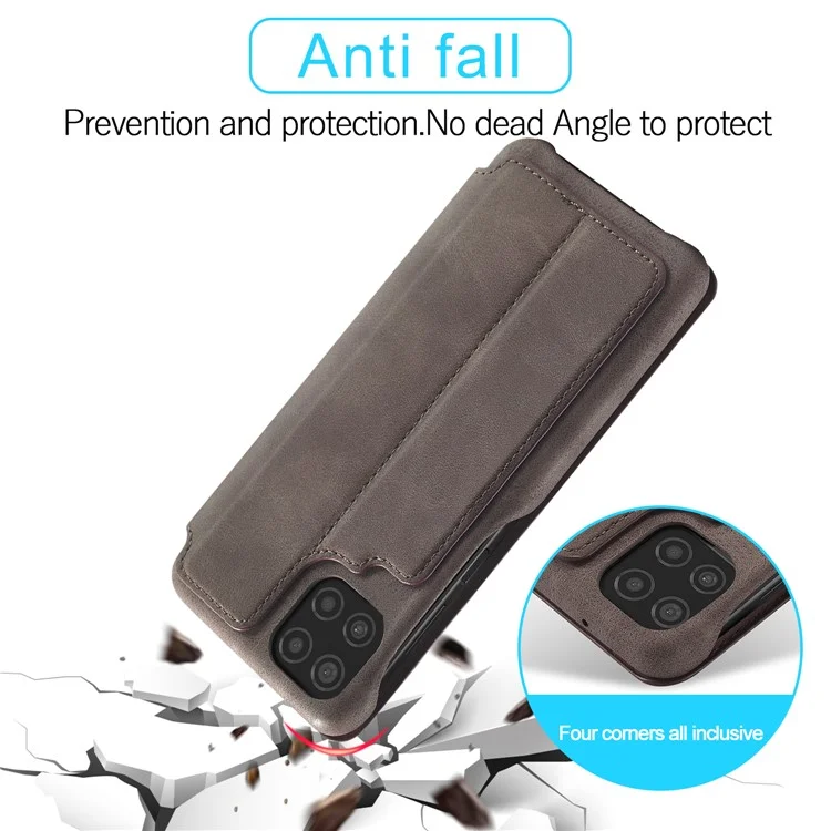 LC.IMEEKE Full-Protection Retro Style Leather Phone Case Cover with Card Holder for Samsung Galaxy A22 5G (EU Version) - Coffee