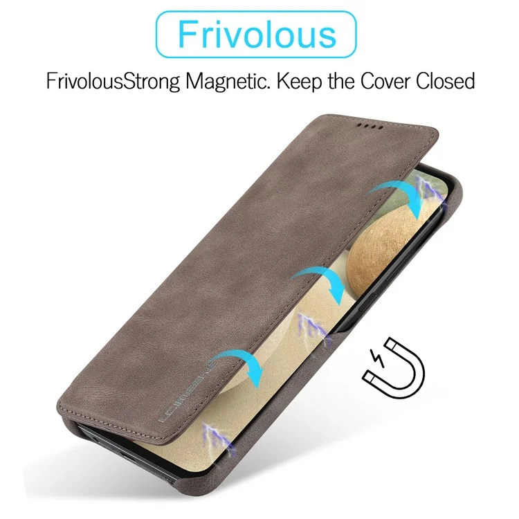 LC.IMEEKE Full-Protection Retro Style Leather Phone Case Cover with Card Holder for Samsung Galaxy A22 5G (EU Version) - Coffee