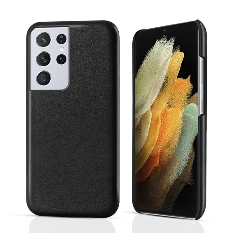 КСК Crazy Horse Texture Anti-Fall PU Leather Coated PC Phone Shell Case для Samsung Galaxy S21 Ultra 5G - Черный