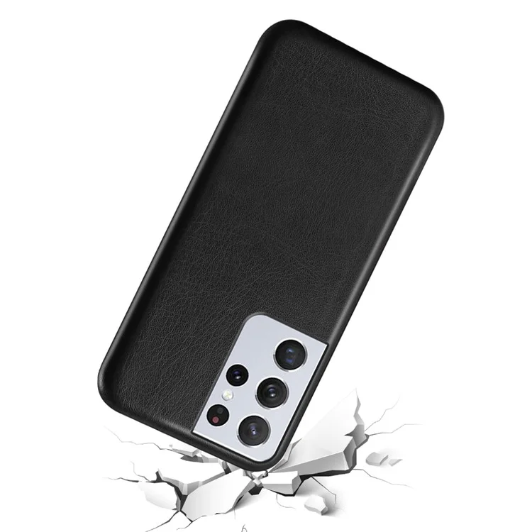 КСК Crazy Horse Texture Anti-Fall PU Leather Coated PC Phone Shell Case для Samsung Galaxy S21 Ultra 5G - Черный