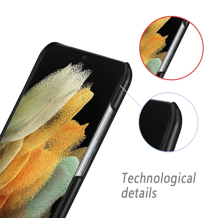 КСК Crazy Horse Texture Anti-Fall PU Leather Coated PC Phone Shell Case для Samsung Galaxy S21 Ultra 5G - Черный