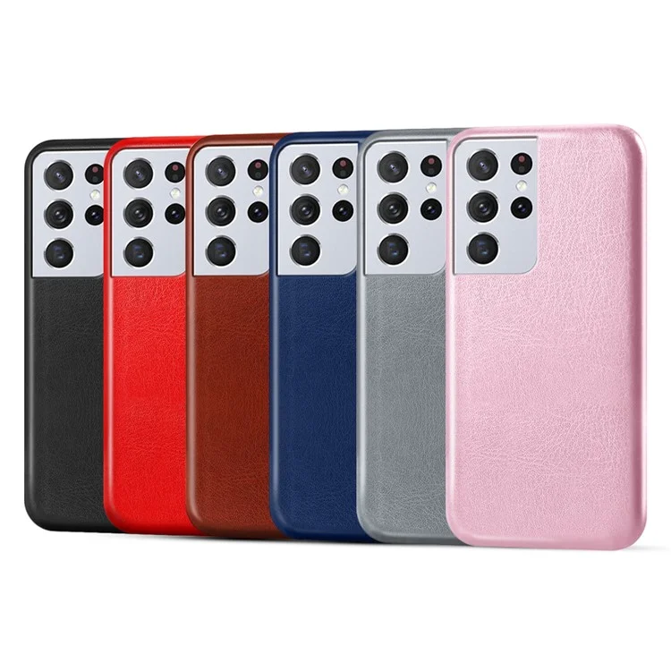 КСК Crazy Horse Texture Anti-Fall PU Leather Coated PC Phone Shell Case для Samsung Galaxy S21 Ultra 5G - Черный