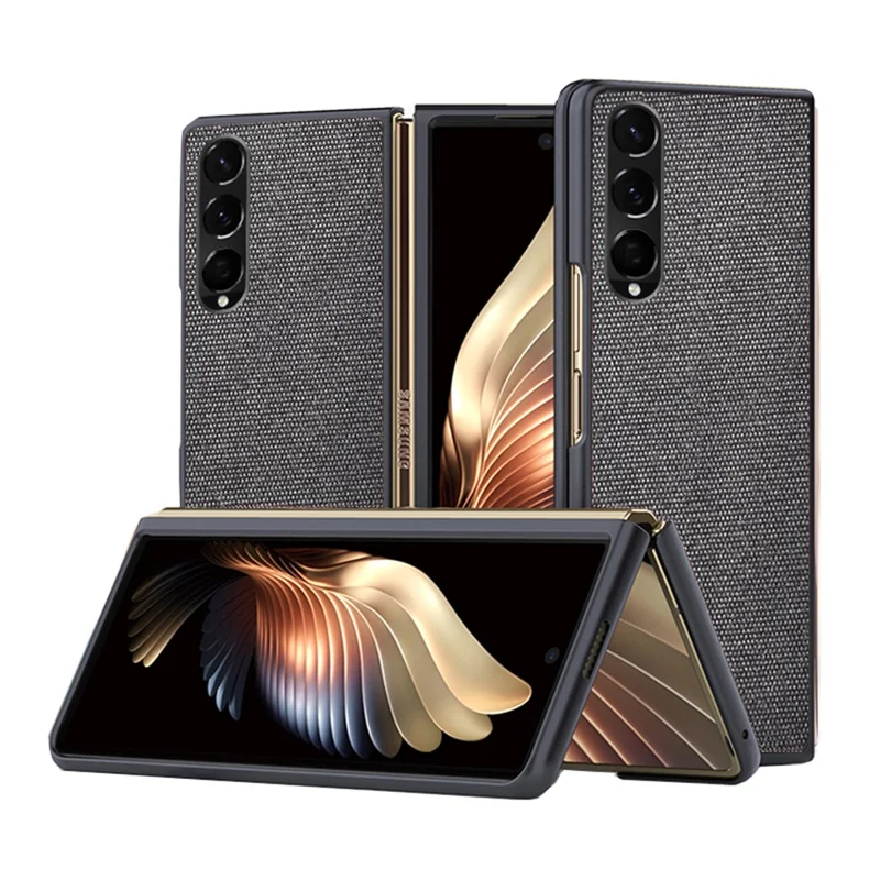Sea Sand Textured Phone Case for Samsung Galaxy Z Fold3 5G, PU Leather Coated Hard PC Thin Durable Protective Cover - Black