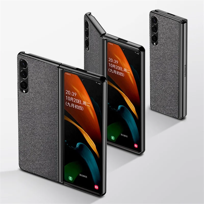 Sea Sand Textured Phone Case for Samsung Galaxy Z Fold3 5G, PU Leather Coated Hard PC Thin Durable Protective Cover - Black