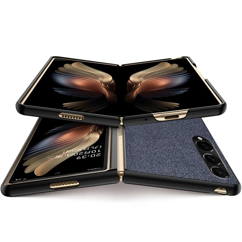 Sea Sand Textured Phone Case for Samsung Galaxy Z Fold3 5G, PU Leather Coated Hard PC Thin Durable Protective Cover - Black