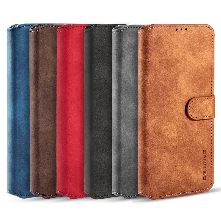 Dg. Ming Retro Style Leder Folio Flip Wallet Stand Cover Mit Riemen Für Samsung Galaxy A22 5G (EU -version) - Braun