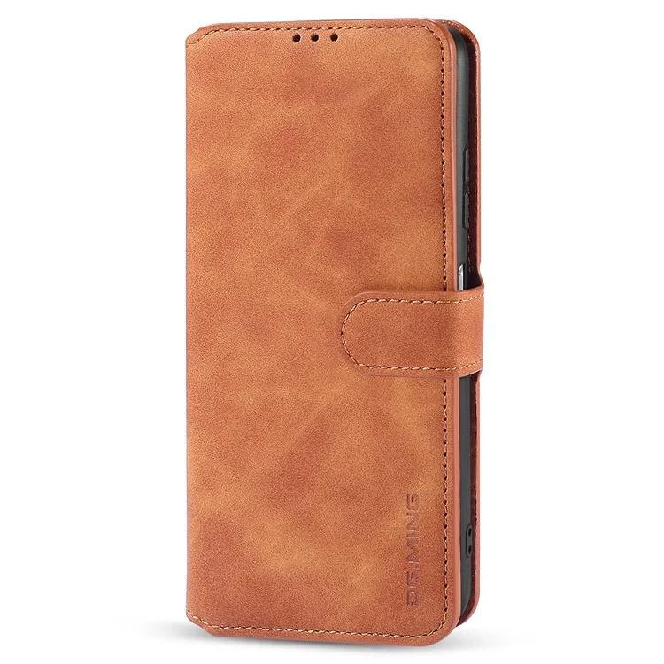 Dg. Ming Retro Style Leder Folio Flip Wallet Stand Cover Mit Riemen Für Samsung Galaxy A22 5G (EU -version) - Braun