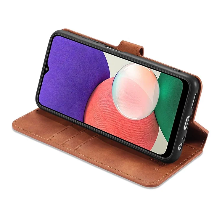 Dg. Ming Retro Style Leder Folio Flip Wallet Stand Cover Mit Riemen Für Samsung Galaxy A22 5G (EU -version) - Braun
