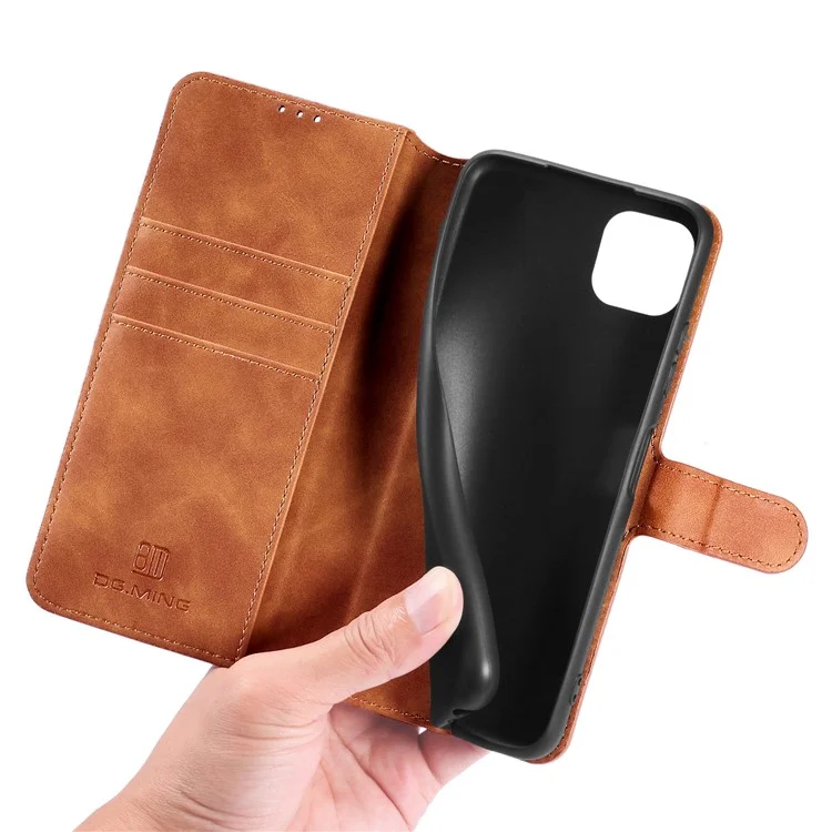Dg. Ming Retro Style Leder Folio Flip Wallet Stand Cover Mit Riemen Für Samsung Galaxy A22 5G (EU -version) - Braun
