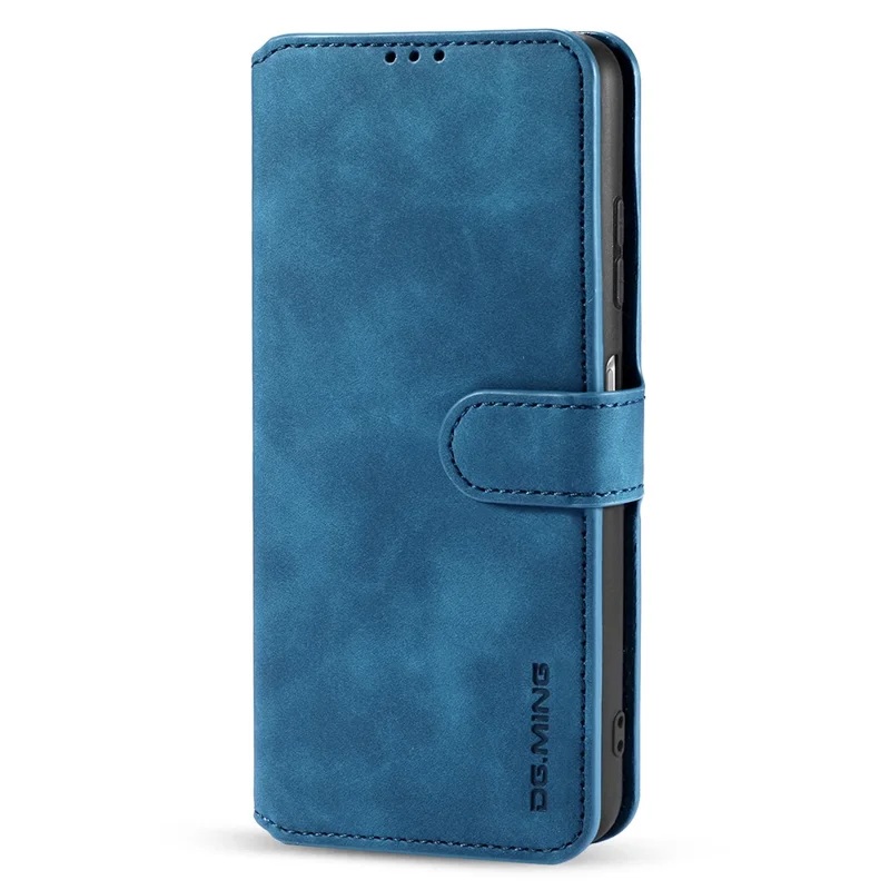 DG.MING Retro Style Leather Folio Flip Wallet Stand Cover with Strap for Samsung Galaxy A22 5G (EU Version) - Blue