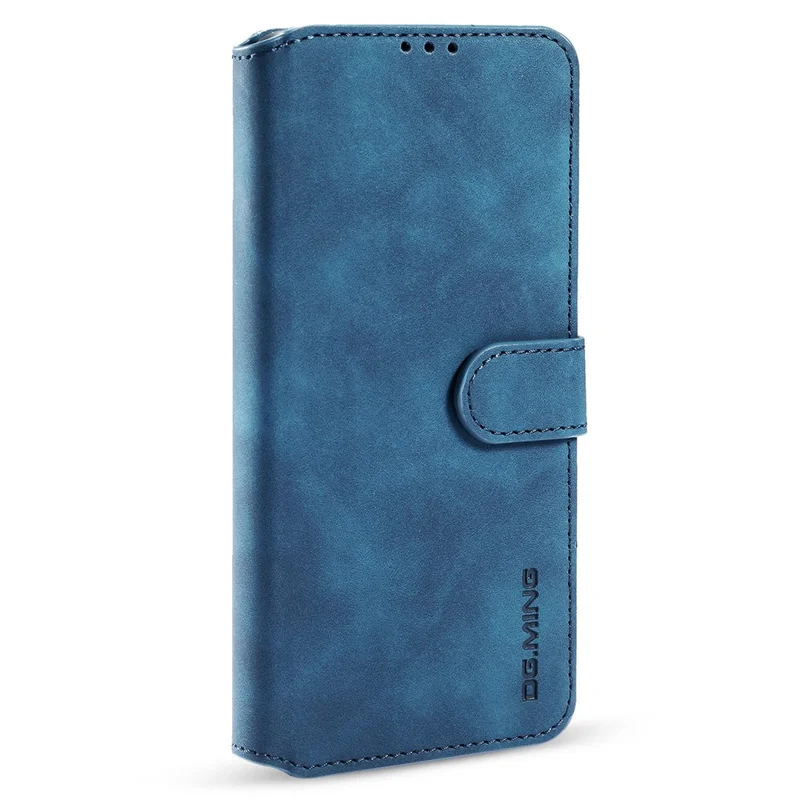 DG.MING Retro Style Leather Folio Flip Wallet Stand Cover with Strap for Samsung Galaxy A22 5G (EU Version) - Blue