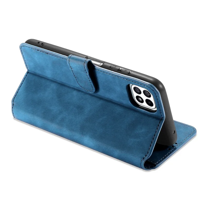 DG.MING Retro Style Leather Folio Flip Wallet Stand Cover with Strap for Samsung Galaxy A22 5G (EU Version) - Blue