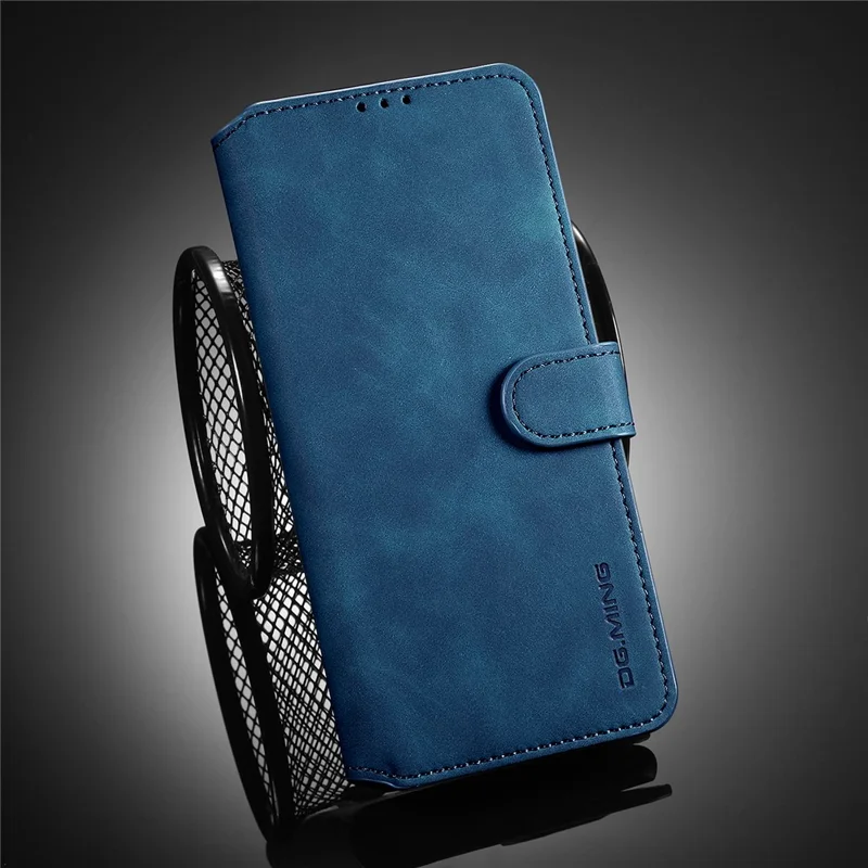 DG.MING Retro Style Leather Folio Flip Wallet Stand Cover with Strap for Samsung Galaxy A22 5G (EU Version) - Blue