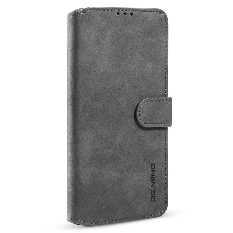 DG.MING Retro Style Leather Folio Flip Wallet Stand Cover with Strap for Samsung Galaxy A22 5G (EU Version) - Grey