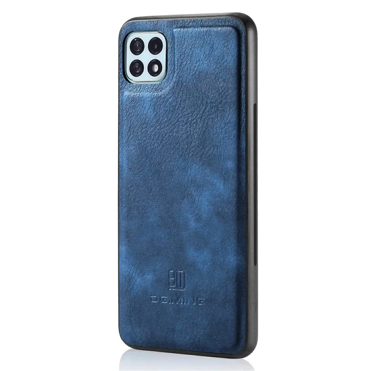 Dg. Conception de Portefeuille en Cuir Split Ming Détachenable Shell de Boîtier de Téléphone 2 en 1 Pour Samsung Galaxy A22 5G (version Ue) - Bleu