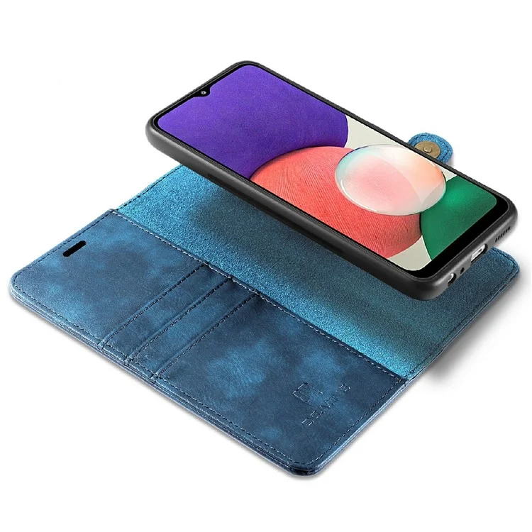 Dg. Conception de Portefeuille en Cuir Split Ming Détachenable Shell de Boîtier de Téléphone 2 en 1 Pour Samsung Galaxy A22 5G (version Ue) - Bleu