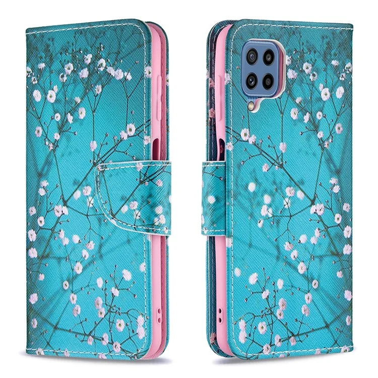 Support de Support Modèle D'impression PU en Cuir en Cuir en Cuir PU Magnétique Couvre-porte-sacs à Bandoulière Pour Samsung Galaxy M32 (version Globale) - Fleur de Prune