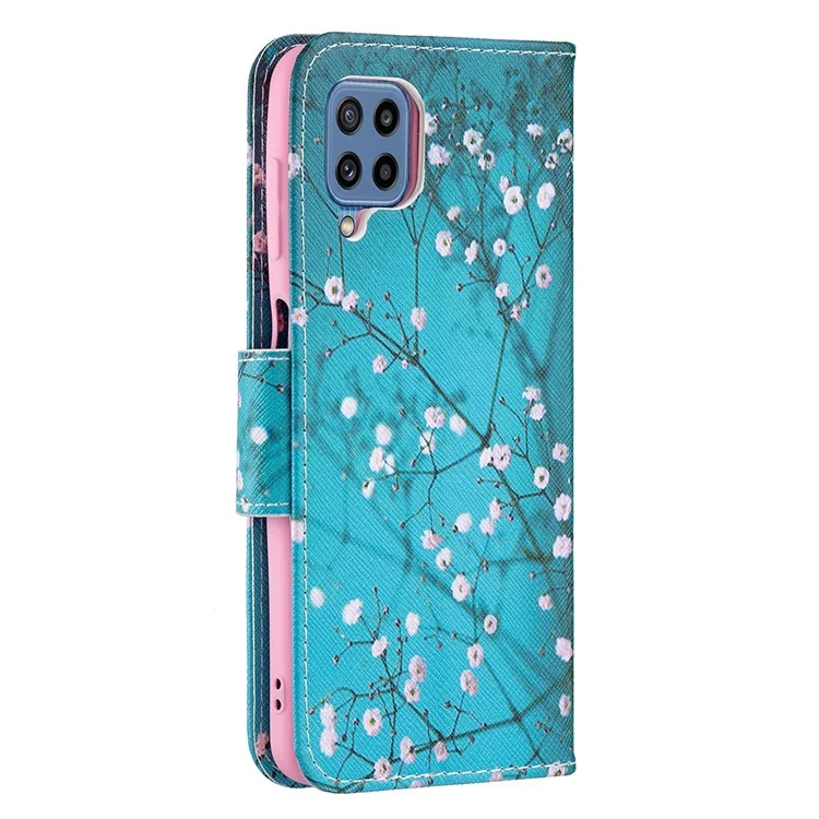 Support de Support Modèle D'impression PU en Cuir en Cuir en Cuir PU Magnétique Couvre-porte-sacs à Bandoulière Pour Samsung Galaxy M32 (version Globale) - Fleur de Prune