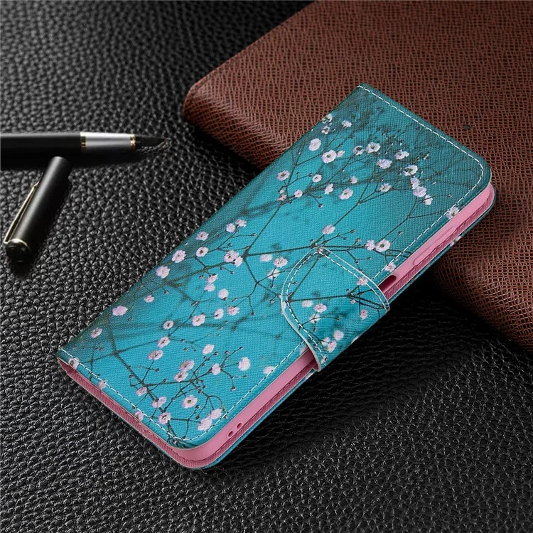 Support de Support Modèle D'impression PU en Cuir en Cuir en Cuir PU Magnétique Couvre-porte-sacs à Bandoulière Pour Samsung Galaxy M32 (version Globale) - Fleur de Prune