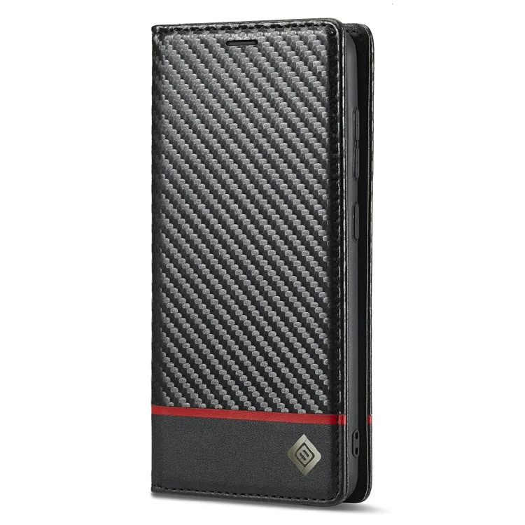 LC.IMEEKE Leather Case Carbon Fiber Pattern Phone Cover with Wallet Design for Samsung Galaxy S21 FE - Style 1