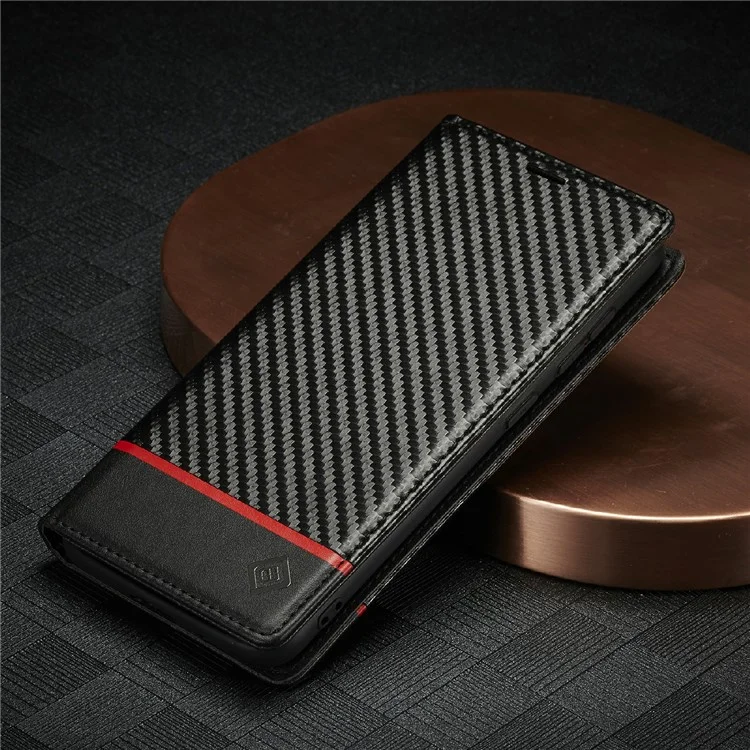 LC.IMEEKE Leather Case Carbon Fiber Pattern Phone Cover with Wallet Design for Samsung Galaxy S21 FE - Style 1