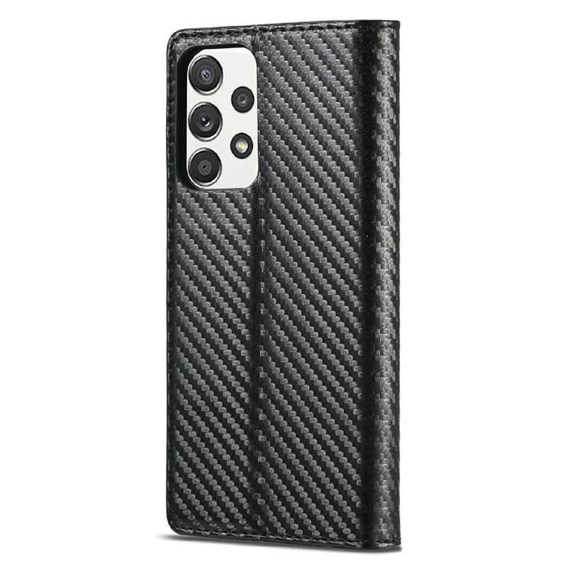 LC.IMEEKE Well-Protected Leather Case Carbon Fiber Pattern Phone Cover with Wallet for Samsung Galaxy A52 4G/5G / A52s 5G - Style 2