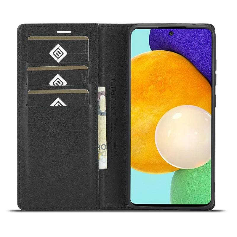 LC.IMEEKE Well-Protected Leather Case Carbon Fiber Pattern Phone Cover with Wallet for Samsung Galaxy A52 4G/5G / A52s 5G - Style 2