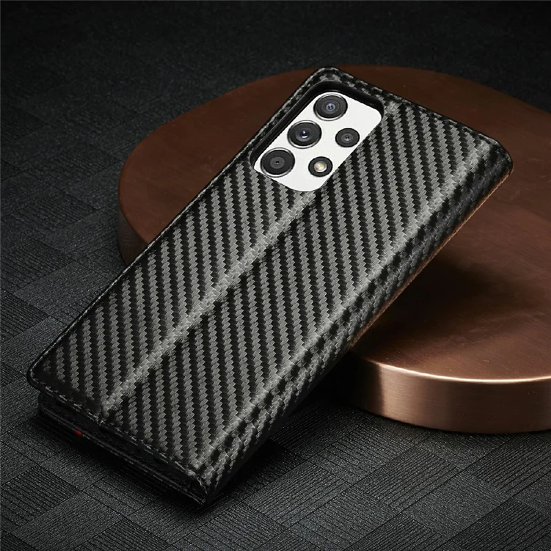 LC.IMEEKE Well-Protected Leather Case Carbon Fiber Pattern Phone Cover with Wallet for Samsung Galaxy A52 4G/5G / A52s 5G - Style 2