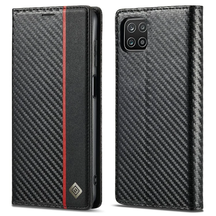 LC.IMEEKE Leather Case Carbon Fiber Pattern Phone Cover with Wallet Stand for Samsung Galaxy A22 5G (EU Version) - Style 1
