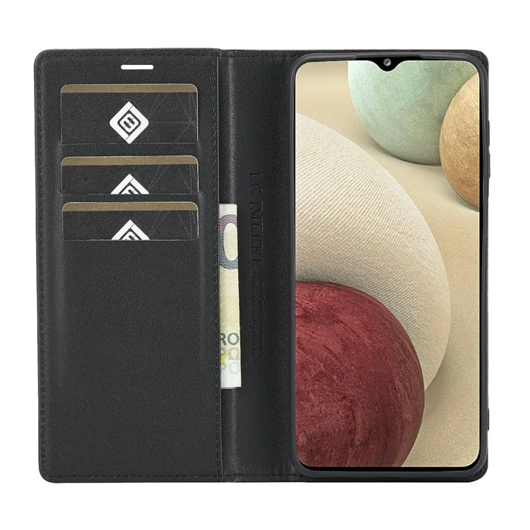 LC.IMEEKE Leather Case Carbon Fiber Pattern Phone Cover with Wallet Stand for Samsung Galaxy A22 5G (EU Version) - Style 1