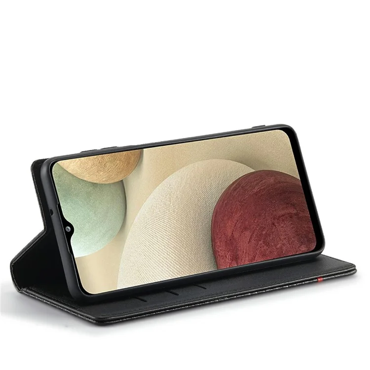 LC.IMEEKE Leather Case Carbon Fiber Pattern Phone Cover with Wallet Stand for Samsung Galaxy A22 5G (EU Version) - Style 1