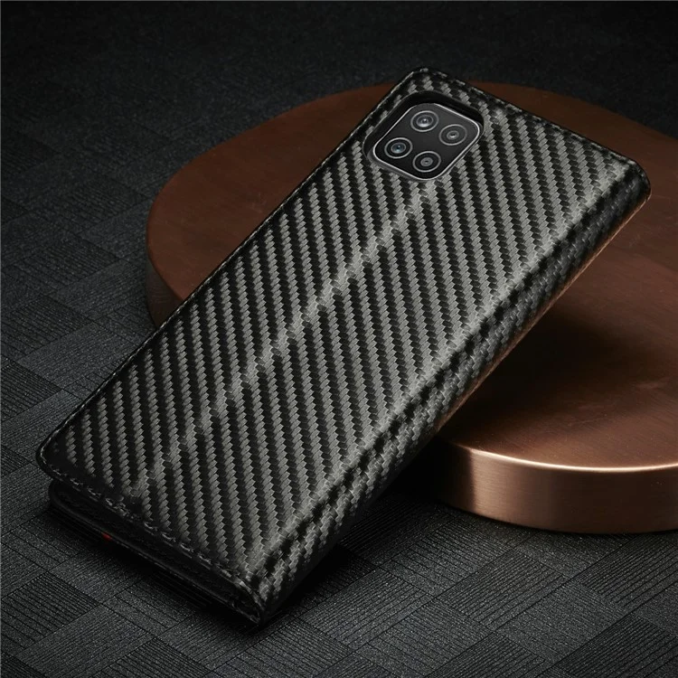 LC.IMEEKE Leather Case Carbon Fiber Pattern Phone Cover with Wallet Stand for Samsung Galaxy A22 5G (EU Version) - Style 1