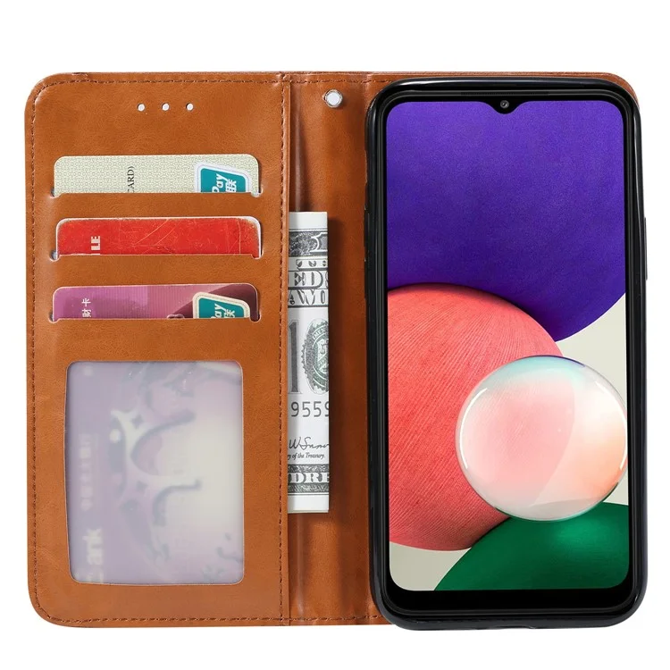 Magnetic Auto-absorbed Wallet Stand PU Leather Phone Case Cover with Outer Card Slot for Samsung Galaxy A22 5G (EU Version) - Red