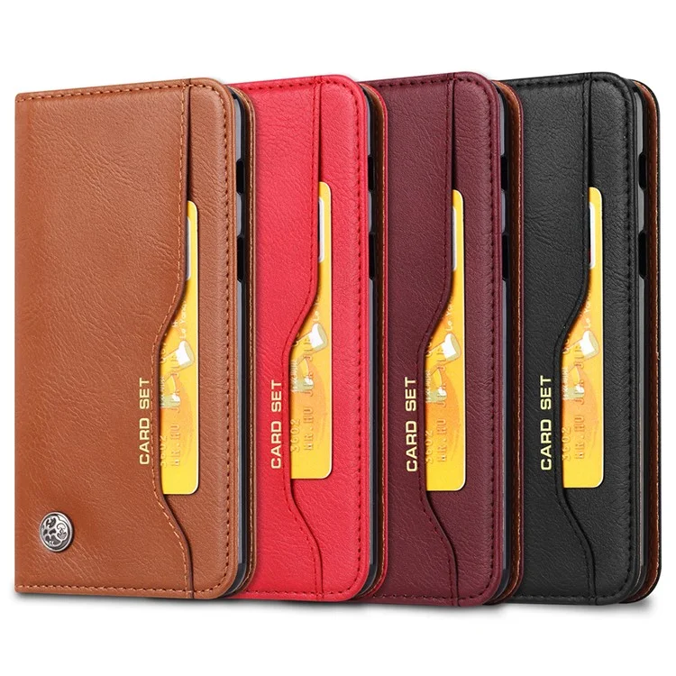 Magnetic Auto-absorbed Wallet Stand PU Leather Phone Case Cover with Outer Card Slot for Samsung Galaxy A22 5G (EU Version) - Red