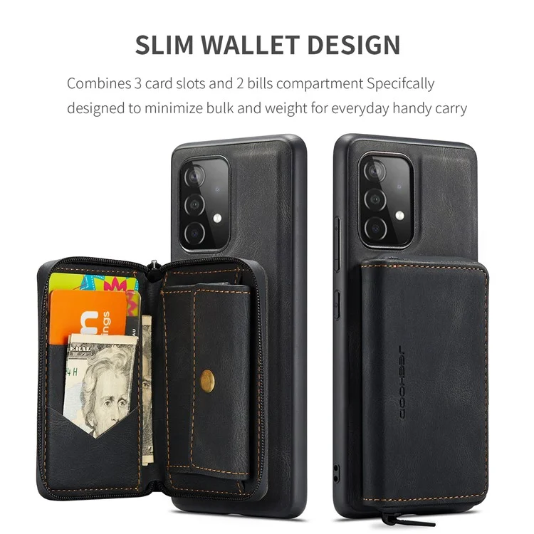 Jeohoege Magnetige Antragungsable 2-in-1 Raischelnette Wallet Leder Hybrid-hülle Mit Kickstand Für Samsung Galaxy A72 5G/4G - Schwarz