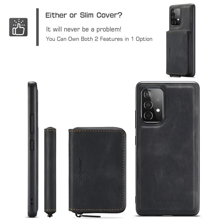 Jeohoege Magnetige Antragungsable 2-in-1 Raischelnette Wallet Leder Hybrid-hülle Mit Kickstand Für Samsung Galaxy A72 5G/4G - Schwarz