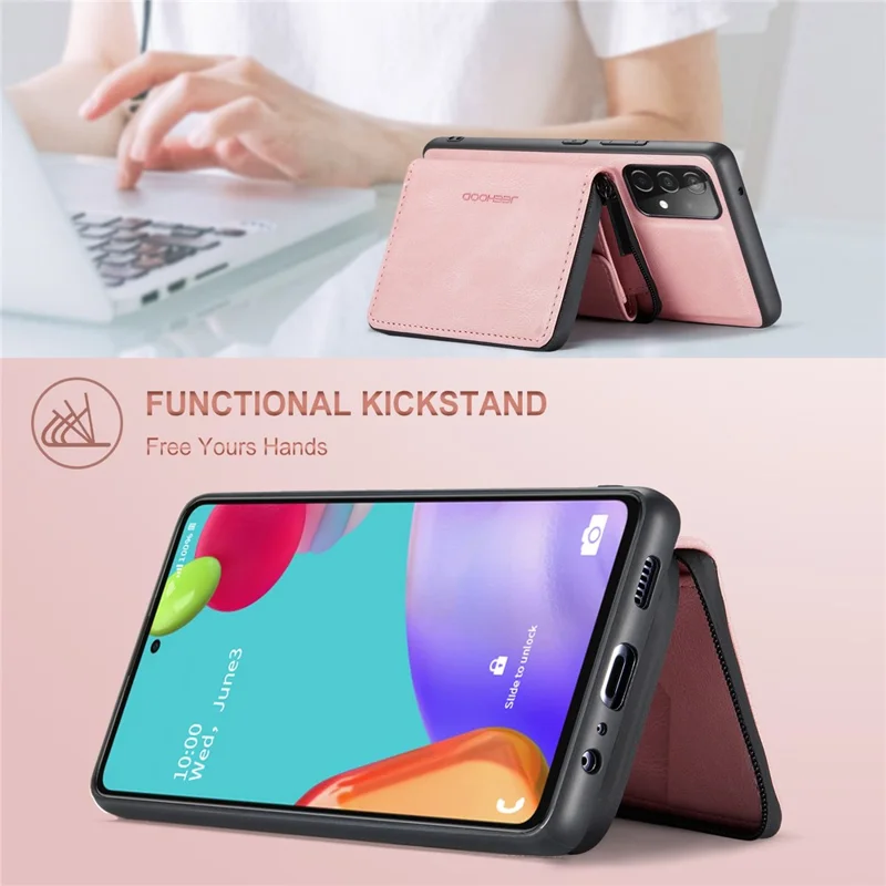 JEEHOOD Magnetic Detachable 2-in-1 Elegant Leather Hybrid Case with Zipper Closure Wallet for Samsung Galaxy A32 4G (EU Version) - Pink