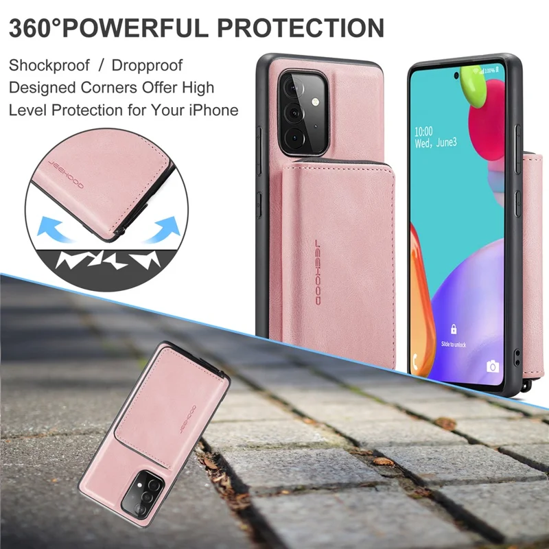 JEEHOOD Magnetic Detachable 2-in-1 Elegant Leather Hybrid Case with Zipper Closure Wallet for Samsung Galaxy A32 4G (EU Version) - Pink
