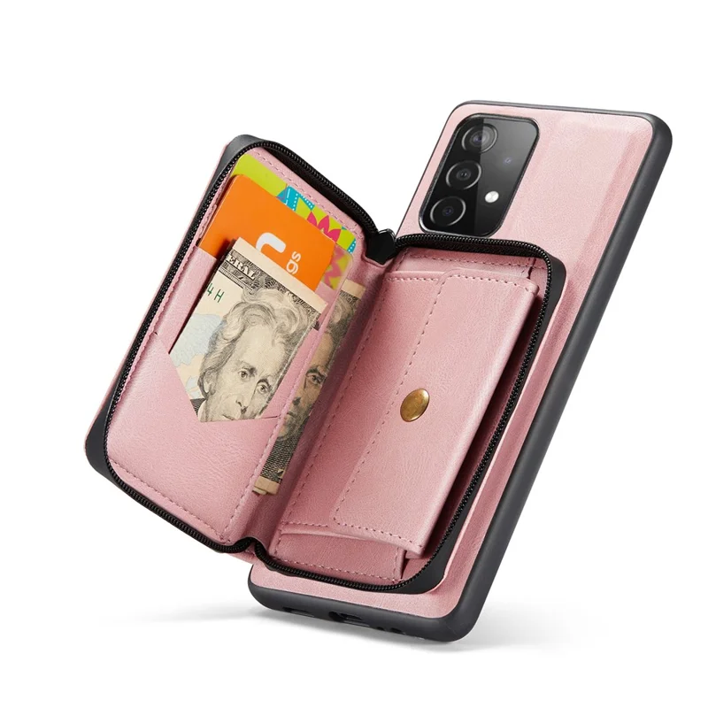 JEEHOOD Magnetic Detachable 2-in-1 Elegant Leather Hybrid Case with Zipper Closure Wallet for Samsung Galaxy A32 4G (EU Version) - Pink