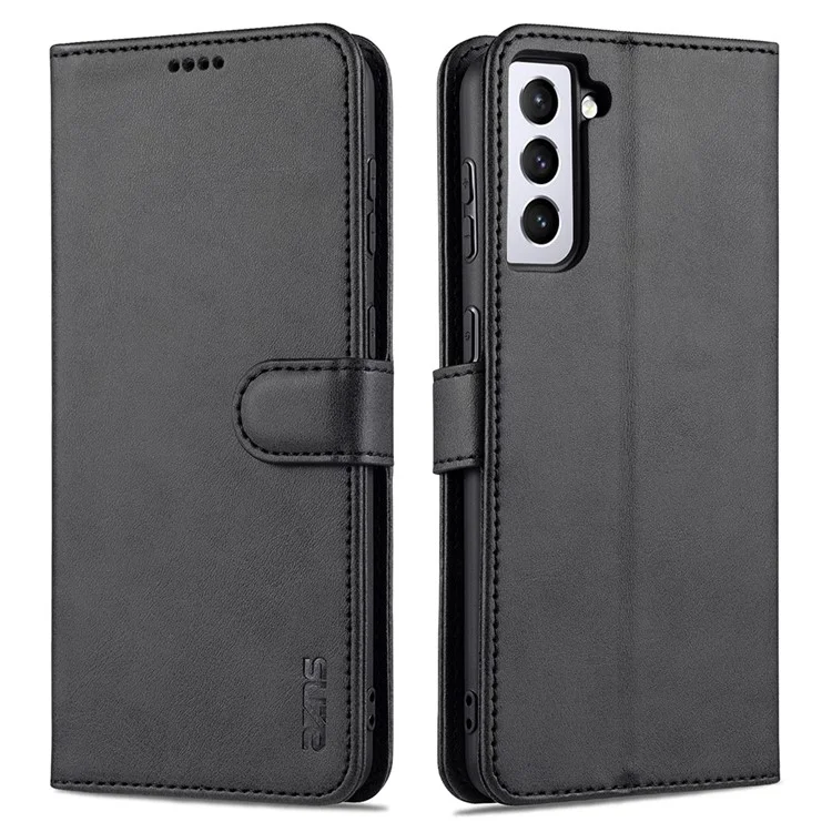 AZNS Wallet Stand Design Leather Phone Cover for Samsung Galaxy S21 FE - Black