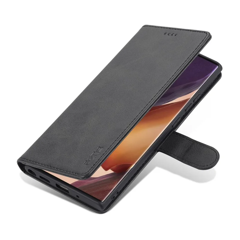 AZNS Leather Wallet Stand Folio Flip Card Slots Full Body Protection Phone Shell for Samsung Galaxy Note20 Ultra/Note20 Ultra 5G - Black